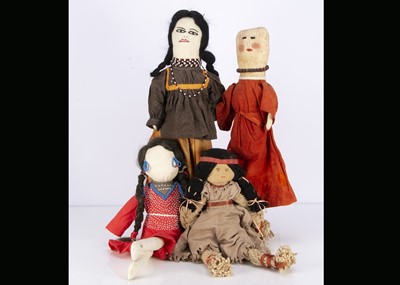 Lot 276 - Four cloth Native American Indian squaw dolls