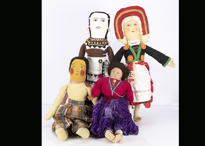 Lot 279 - Four cloth Native American Indian dolls