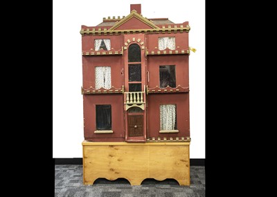 Lot 300 - A very large late 19th century painted wooden dolls’ house