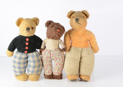 Lot 305 - Three British teddy bears with integral clothes