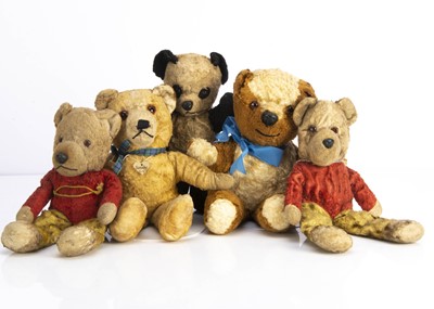 Lot 438 - Five post-war unjointed Chiltern teddy bears