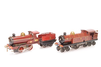 Lot 57 - Repainted early Hornby 0 Gauge clockwork No 1 with tender and No 2 Tank Locomotives (3)