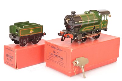 Lot 79 - A boxed Hornby 0 Gauge clockwork No 51 Locomotive and Tender (2)