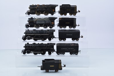 Lot 266 - A Quartet of Lionel 0 Gauge electric 2-4-2 Steam Locomotives and Tenders, (9)