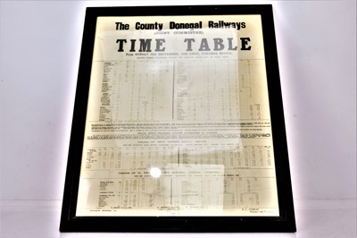 Lot 287 - Original framed The County Donegal Railway Timetable from Sunday 26th September 1948