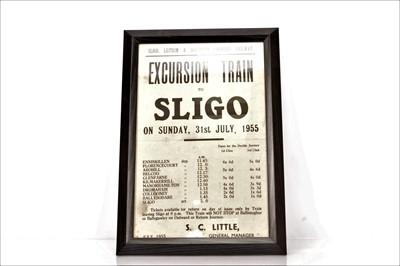 Lot 288 - Original framed Sligo Leitrim & Northern Counties Railway Excursion Train to Sligo Poster dated 31st July 1955