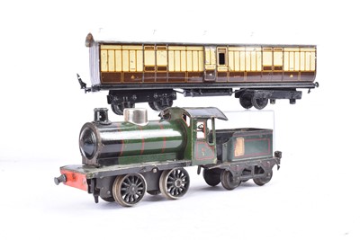 Lot 299 - A Marklin Gauge 1 clockwork 'generic' 0-4-0 Locomotive Tender and LNWR Coach