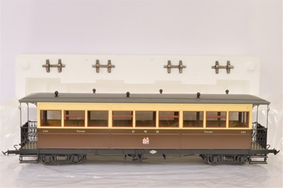 Lot 314 - Accucraft (BMS) 45mm or 32mm Welshpool & Llanfair GWR chocolate and cream 4-axle Coaches (3)