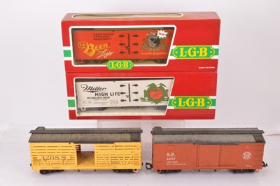 Lot 334 - LGB G Gauge American Beer Reefer Cars & Freight Cars (4)