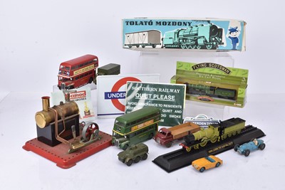 Lot 362 - Mamod steam engine with Tinplate train set and diecast cars