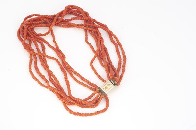 Lot 120 - A 19th Century multi strand Italian coral necklace