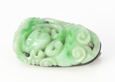 Lot 126 - A certificated Chinese jadeite jade carved panel brooch