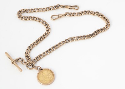 Lot 167 - A 9ct gold curb linked watch chain with a Victorian half sovereign