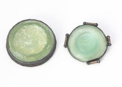 Lot 175 - Two Jerusalem 'Roman Glass' silver mounted brooches