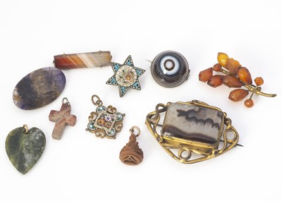 Lot 203 - A collection of 19th century hardstone silver and base metal mounted jewels