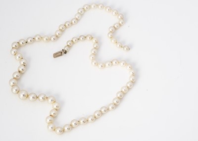 Lot 249 - A string of graduated knotted cultured pearls