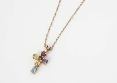 Lot 266 - A multi gem set and 9ct gold cross pendant