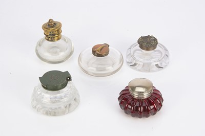 Lot 287 - Five Victorian and later glass desk inkwells