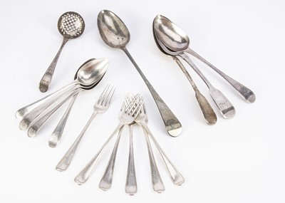 Lot 345 - A group of Georgian and later silver serving items and cutlery