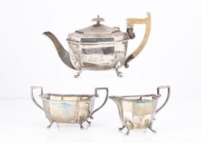 Lot 346 - A George V silver three piece tea set from Viners
