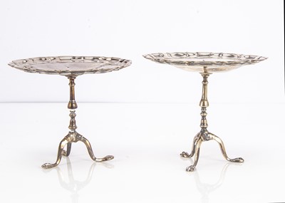 Lot 405 - A nice pair of Edwardian silver miniature wine tables by Goldsmiths & Silversmiths