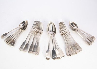 Lot 407 - A part and harlequin group of Victorian silver fiddle pattern cutlery