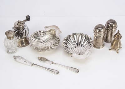 Lot 415 - Nine Victorian and later silver table and cruet items