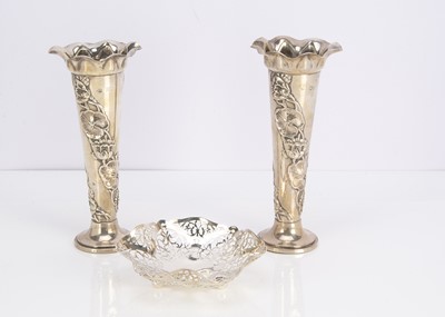 Lot 419 - A pair of Edwardian silver filled trumpet vases from S.M. & Co