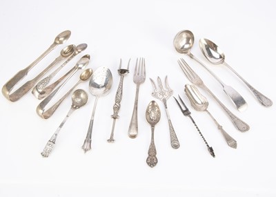 Lot 421 - A small group of 19th and 20th century silver and silver plated spoons and forks