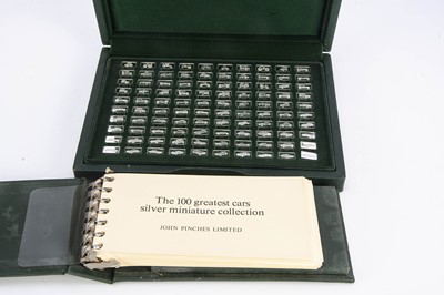 Lot 445 - The 100 Greatest Cars Silver Miniature Ingot Collection by John Pinches