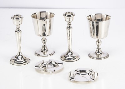 Lot 460 - A pair of 1970s silver goblets and a pair of silver ashtrays