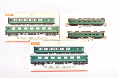 Lot 209 - Two Hornby 00 Gauge BR green Pull-Push Coach Packs