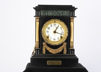 Lot 7 - An American late 19th century or early 20th century slate mantle clock