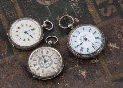 Lot 13 - Three Victorian and later silver open faced ladies pocket watches
