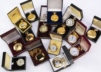 Lot 23 - A collection of 15 modern gold plated and other pocket watches