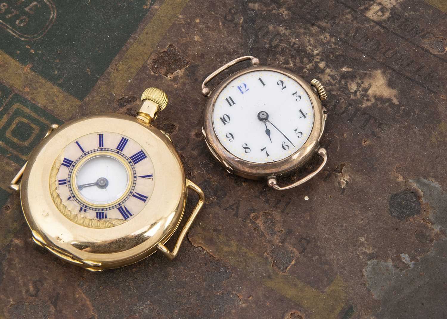 Lot 46 - An early 20th century Continental 18ct gold half hunter lady's watch and a damaged 9ct gold lady's wristwatch head