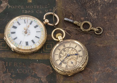 Lot 51 - Two late 19th and early 20th century gold open faced ladies pocket watches