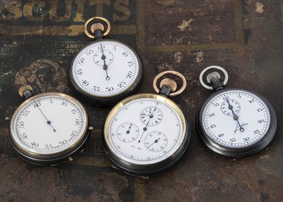 Lot 60 - Four late 19th and early 20th century gun metal cased stopwatches