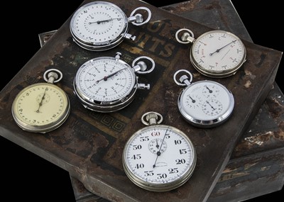 Lot 62 - Six large mid 20th century pocket stopwatches