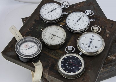 Lot 65 - Six large mid 20th century pocket stopwatches