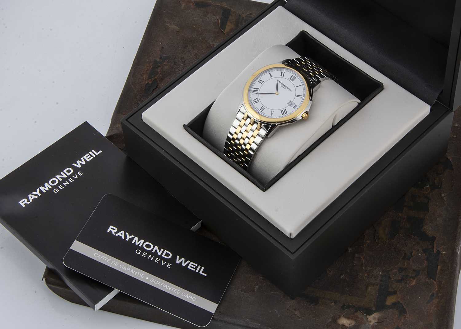 Lot 115 - A modern Raymond Weil quartz stainless steel and gold plated wristwatch