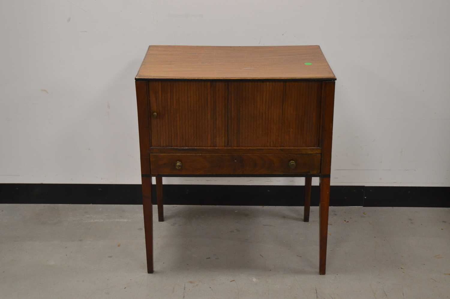 Lot 23 - An early 20th century mahogany tambour fronted side cabinet