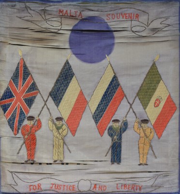 Lot 69 - A mid 20th century damaged embroidered canvas 'Malta Souvenir'