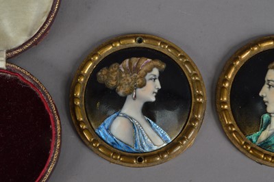 Lot 126 - Two late 19th or early 20th century copper enamelled portrait miniatures