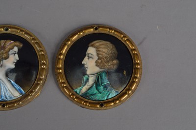 Lot 126 - Two late 19th or early 20th century copper enamelled portrait miniatures