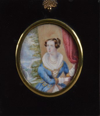 Lot 137 - A 19th century Portrait miniature on ivory of a  young lady by a window