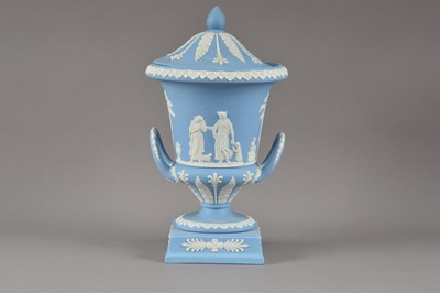 Lot 198 - A circa 1970's Wedgwood jasperware  twin handled urn and cover