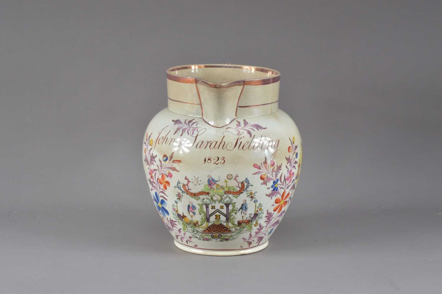 Lot 248 - A 19th century English ceramic lustre named and dated jug