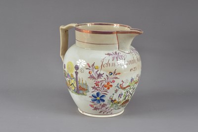 Lot 248 - A 19th century English ceramic lustre named and dated jug