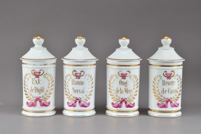 Lot 255 - Four 20th century French porcelain apothecary jars
